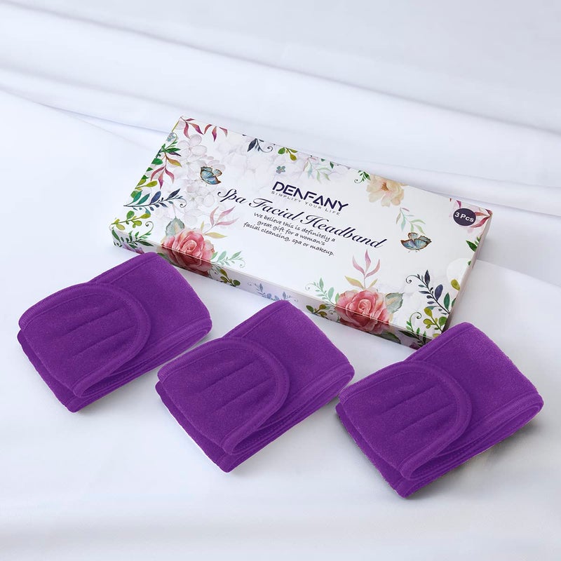 Denfany Spa Headband 3 Pack Ultra Soft Adjustable Face Wash Headband for Face Washing, Shower, Makeup and Sport (purple) - Image 4